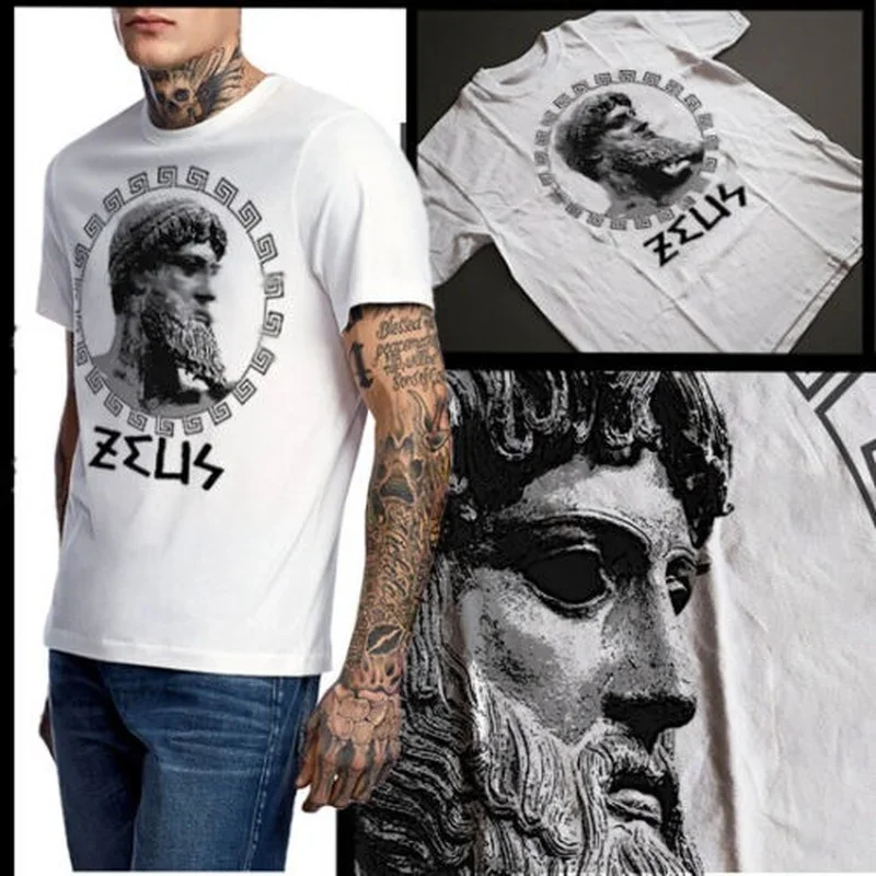 Zeus Greek Mythology Men T-Shirt Greco Roman God Spartan Gladiator Shirt Short Sleeve Casual Cotton O-Neck  T Shirts