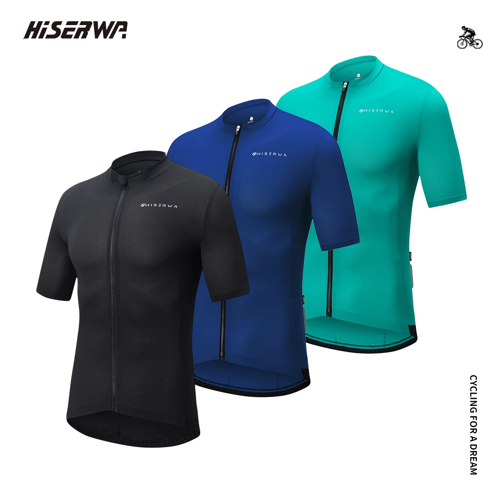 HISERWA Men Summer Cycling Jersey Short Sleeve Breathable
