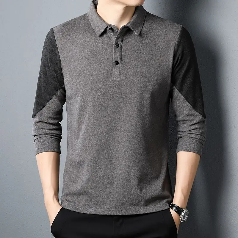 Camisa de manga larga para hombre, ropa de diseñador de empalme, moda que combina con todo, Tops de negocios, Polo básico, primavera y otoño, 2023