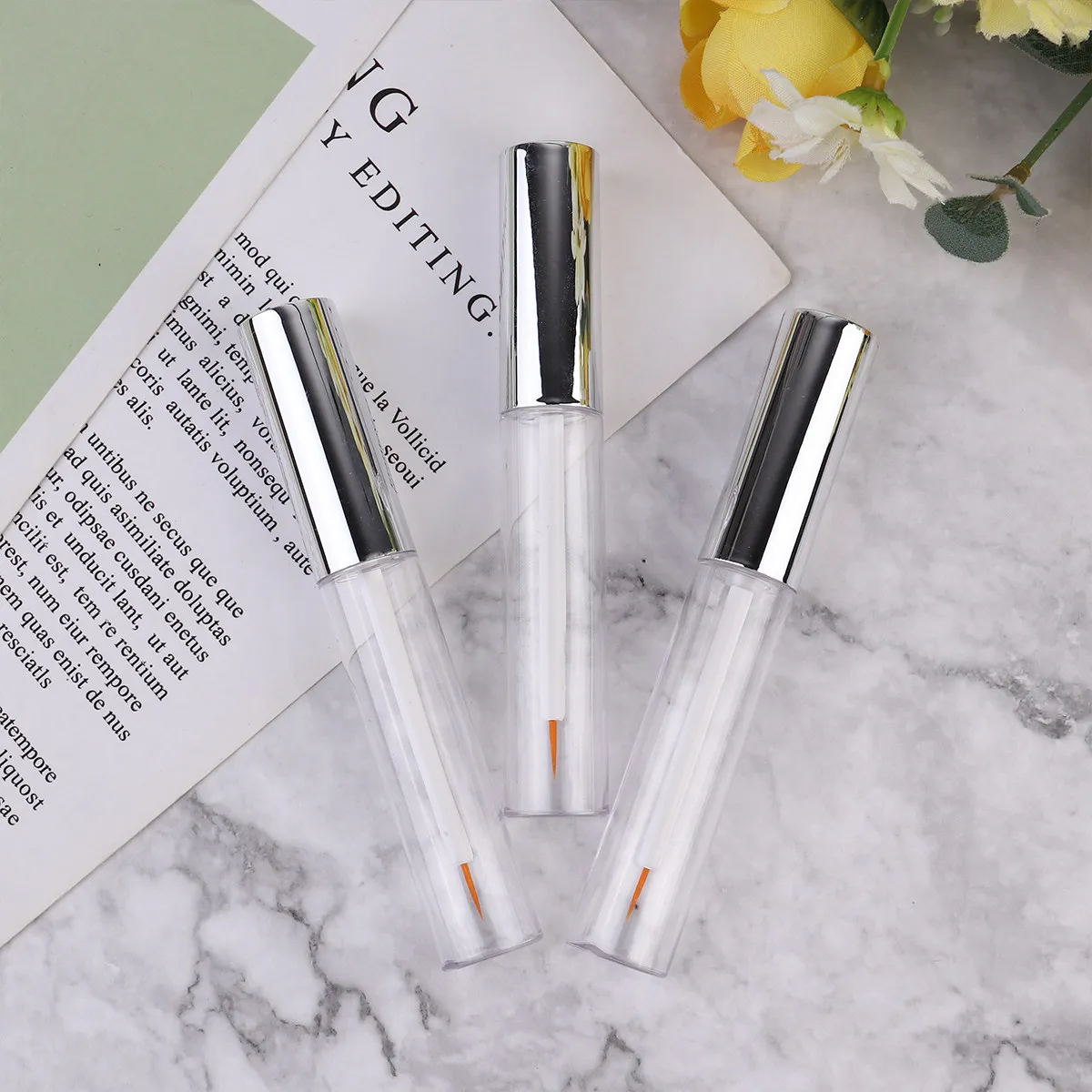 

5Pcs Eyeliner Bottle Empty Tube Plastic Lipstick Subpackaging Storage Reusable Lightweight Portable 10Ml Silver Cover