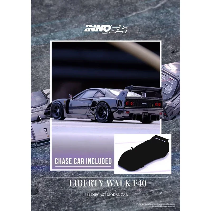 PreSale INNO 1:64 LBWK F40 Chrome Black Diecast Diorama Car Model Collection Miniature Toys