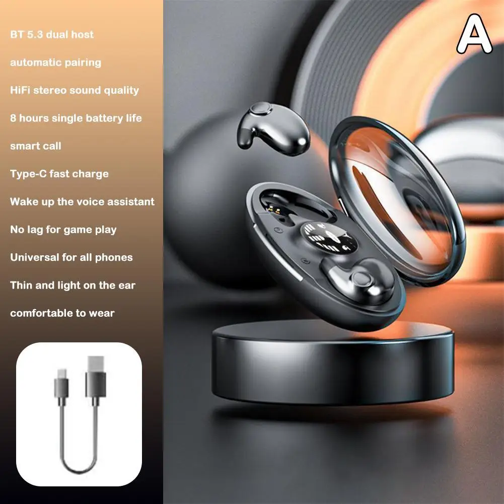 

538 Wireless Bluetooth 5.3 Earphones Binaural In Ear Sleep Digital Display HiFi Invisible Headset Universal Earplug