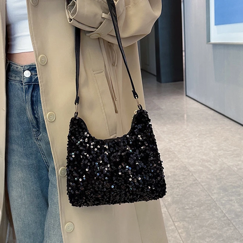 Beliebte, trendige Damenhandtasche im koreanischen Stil mit Pailletten - Vielseitige kleine Umhängetasche – Detail 8