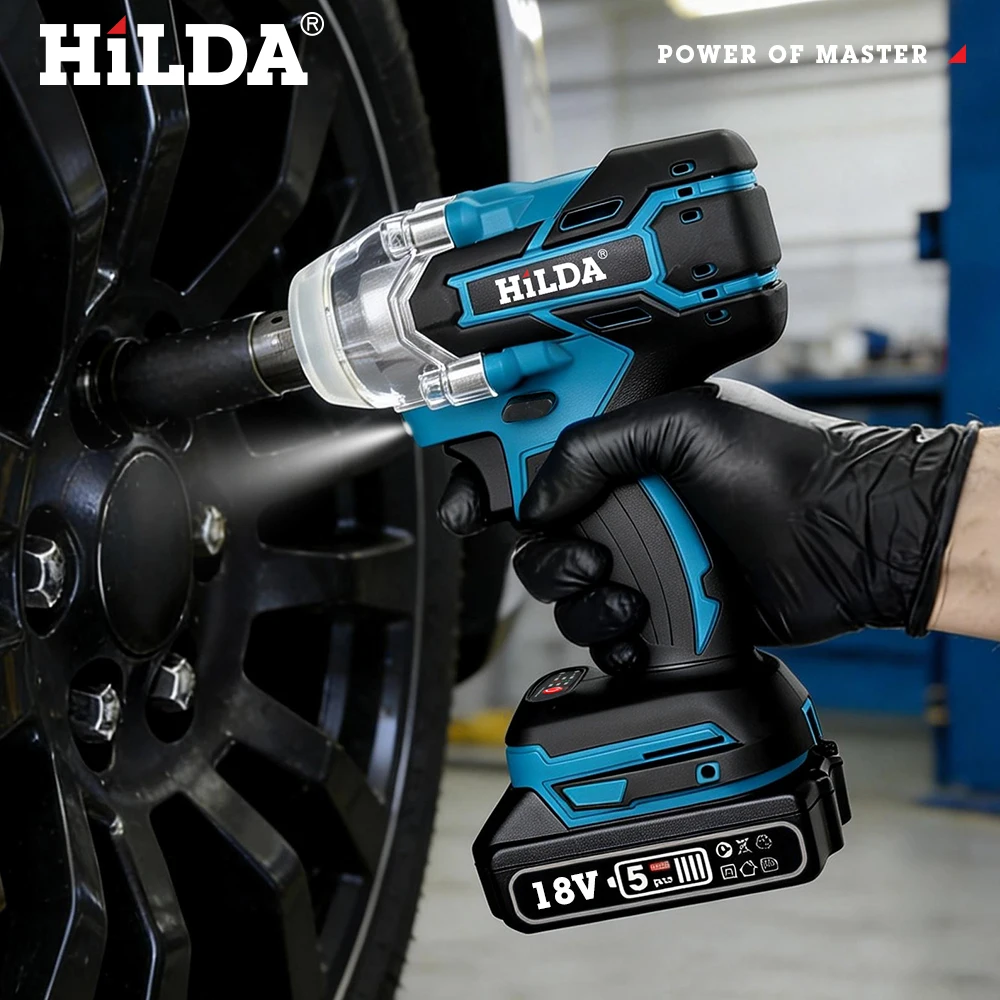 HILDA Electric Impact Wrench Cordless Brushless 18V Bare Tool High Torque Car Tire Repair Auto Mechanics Tool for Makita Battery