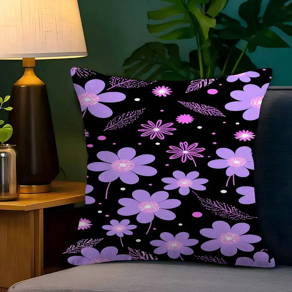 

Neon Purple Floral Pillow Gift Home Office Decoration Pillow Bedroom Sofa Car Cushion CoverPillow Case