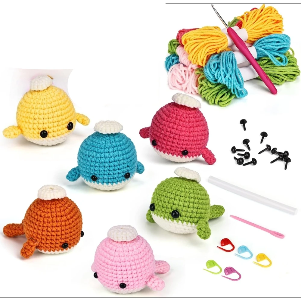 Whales Crochet Animal Kit Tutorials Premium Cotton Yarn & Essential Crochet Tools Beginner-Friendly for DIY Crafts