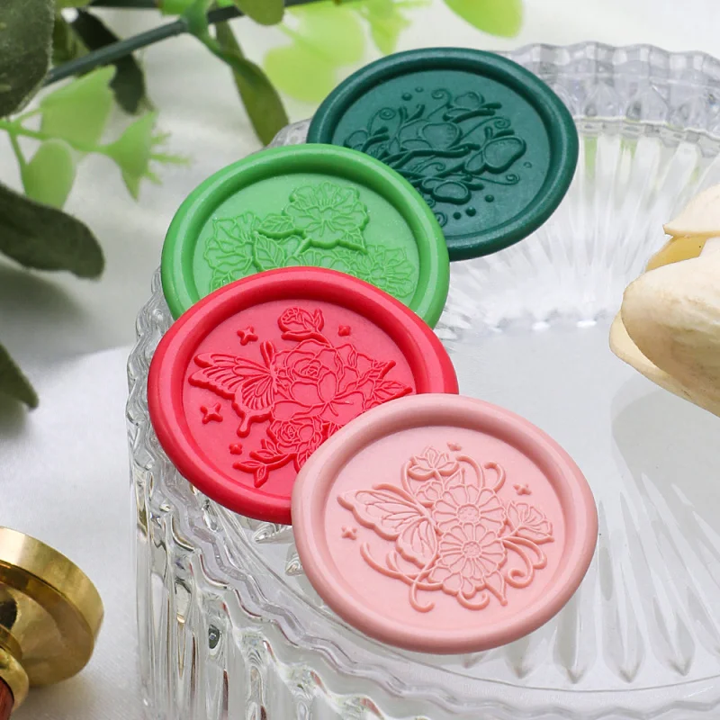 Nuovo prodotto Serie di piante verdi intagliate multistrato 25MMDaisy Fiore di peonia Farfalla Fiore d'amore Sigillo di cera Testa di timbro Testa di rame