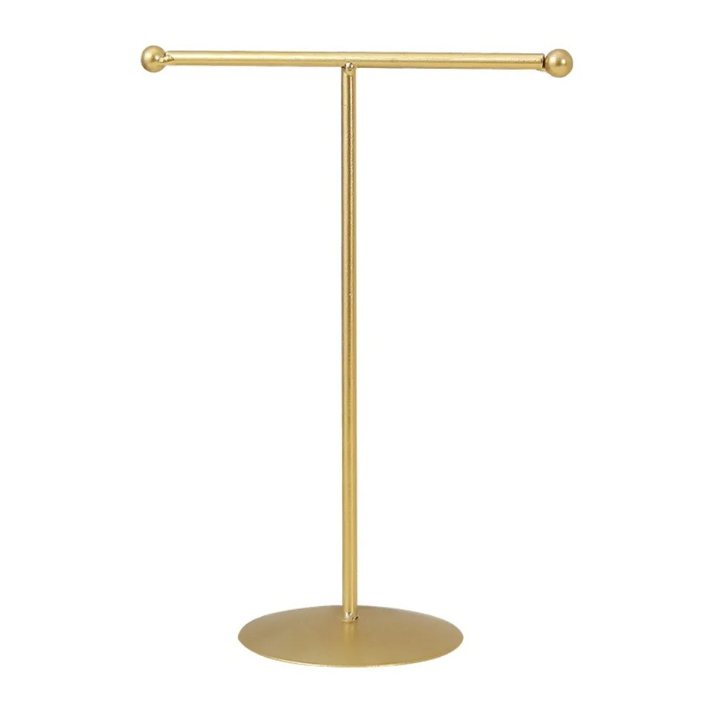 Metal Frame Jewelry Display Stand Round Base Single Layer Jewelry Storage Rack Space Saving Moisture-proof T-Shaped Stand