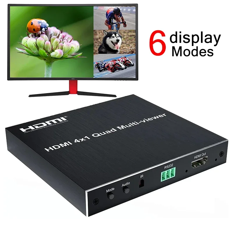 

1080p HDMI 4x1 Quad Multi Viewer 4 in 1 Out HDMI Multi-viewer Screen Seamless Switch with Remote Control Support 6 Display Modes