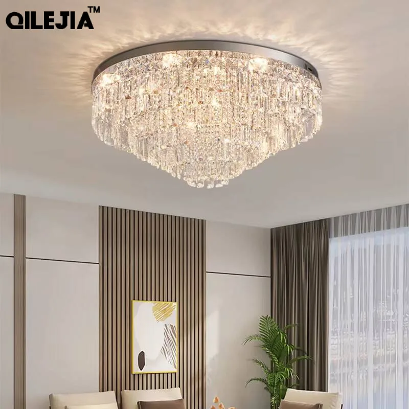 Simple Led Round Crystal Chandeliers Modern Home Interior Decoration Lighting Fixtures Living Room Bedroom  Luxury Ceiling Lamps