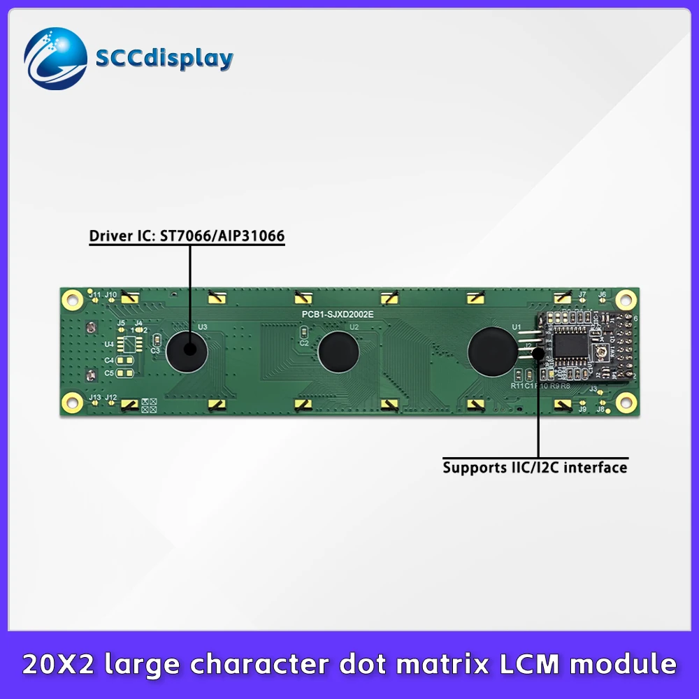 IIC/I2C interface 2002 large character LCD display Sreen PCB1-SJXD2002E-IIC Monochrome 20X2 dot matrix LCM display module