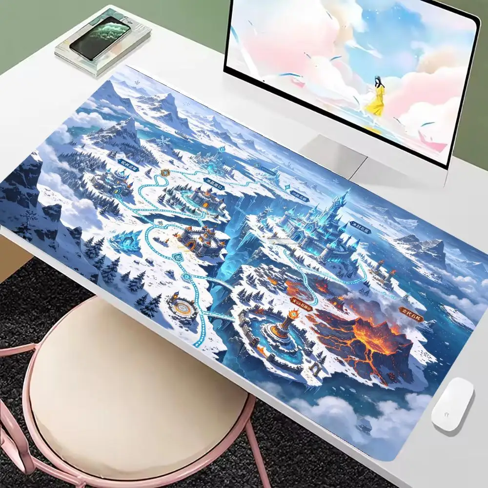 Ice Castle Snowfield Play Mat Large Size Non Slip Rubber Base Smooth Cloth Surface For Cold Tone Esports Setup