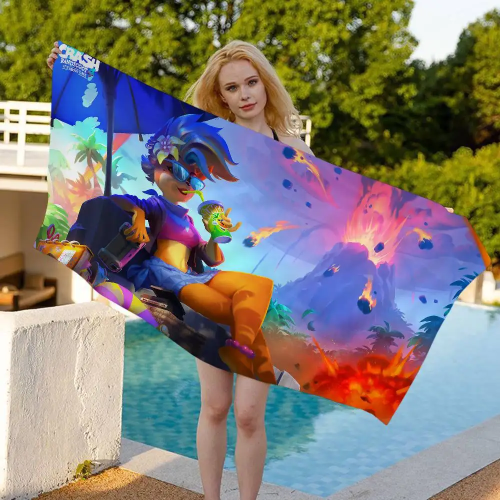 C-Crash-S-Bandicoot-Game Beach Towel Colorful Bath Towels for Girl Microfiber Quick Dry Custom Sand Free Beach Yoga Spa Gym Pool