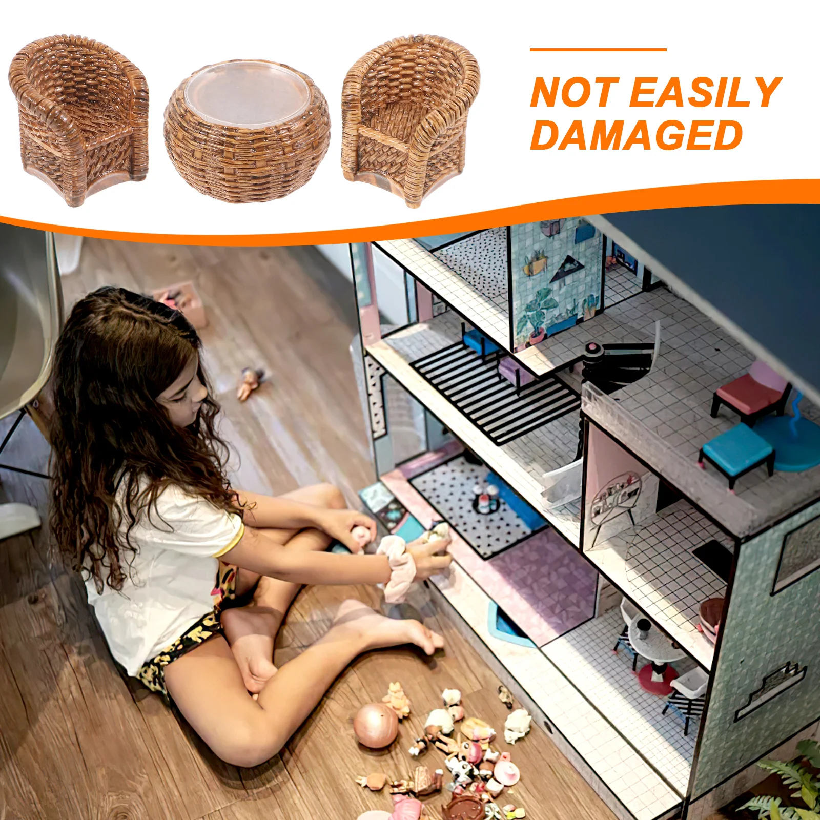 1 set di mobili in miniatura, set di sedie da tavolo intrecciate, accessori decorativi di simulazione squisita per sedia da tavolo in miniatura per piccola casa