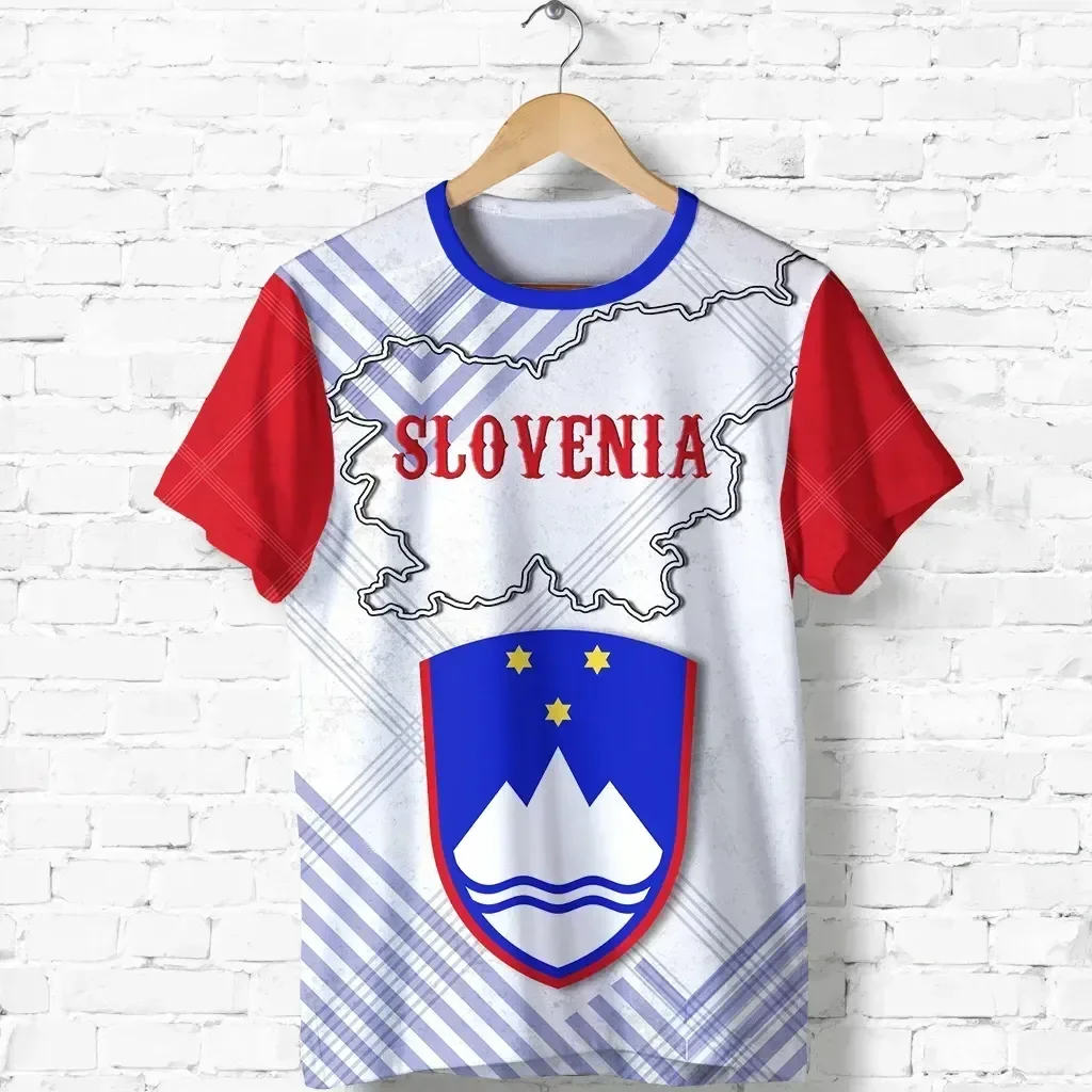 Slovenia Flag & Coat of Arms Graphic Tee Summer Casual Pullover Men\'s Fashion Loose T-shirts Boy Oversized Short Sleeves Tops