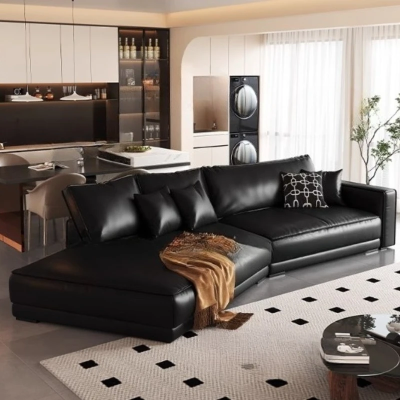 أريكة جلدية إيطالية بسيطة لغرفة المعيشة 2025 أرائك كرسي شمالية جديدة منتفخة سحابة مزدوجة Divano Soggiorno أثاث منزلي