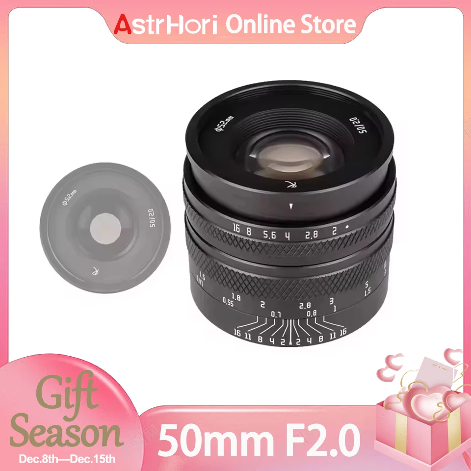 AstrHori 50mm F2.0 Large Aperture Full Frame Manual Lens Compatible with E/X/EF-M/RF/Z/L/M43 Mount