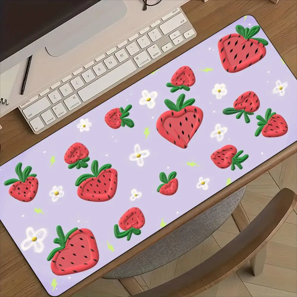 Strawberry pattern theme Mouse Pad Desk Mat with Stitched Edge Rubber anti-slip base pc accessories Gaming mat Extended mousepad