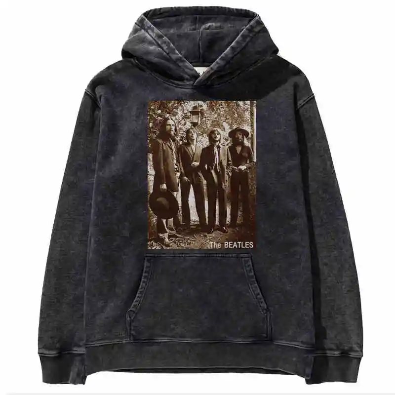 The Beatles Vintage Punk Cotton Washed Retro Hoodie Sweatshirt Women Men Streetwear Black Hooded Pullover High Quality