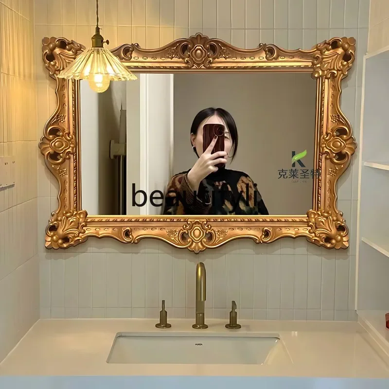 French luxury, bathroom mirror European living room porch fireplace decorative mirror American retro bedroom makeup mirror