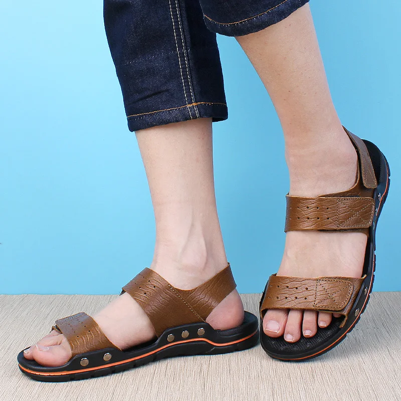 

Luxury Brand Brown Men's Sandals Summer Leather Sandals Lightweight and Comfortable Casual Beach Men's Shoes Soft Sole Non-Slip