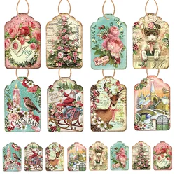 48Pcs Christmas Paper Tags Vintage Santa Claus Deer Flower Tags For Merry Xmas Tree Hanging Decor DIY Gift Packaging Supplies