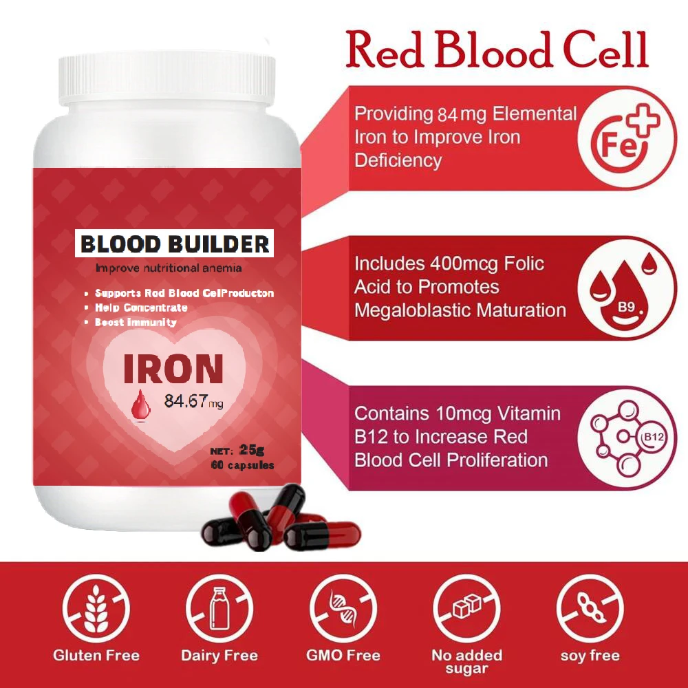 Natural Blood Builder Iron Supplement and Support for Healthy Rbc & Oxygen Levels and Red Blood Cells Production