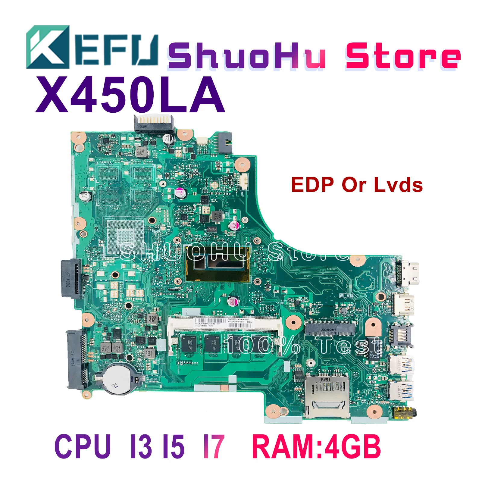 

X450LA Laptop Motherboard For ASUS Y481L X450LD X450L X450LC Notebook Mainboard W/I7-4500U I5-4200U I3-4005U 4G-RAM EDP/LVDS