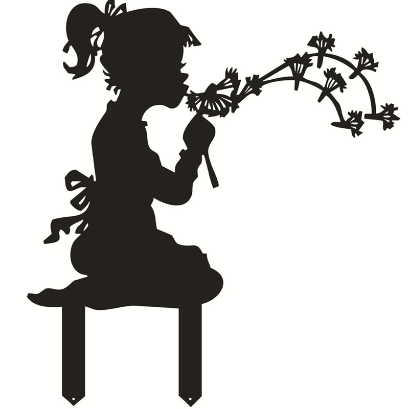 Dandelion Girl Metal Silhouette Garden Installation Simple Garden Stake Balcony Decoration Scene Decoration