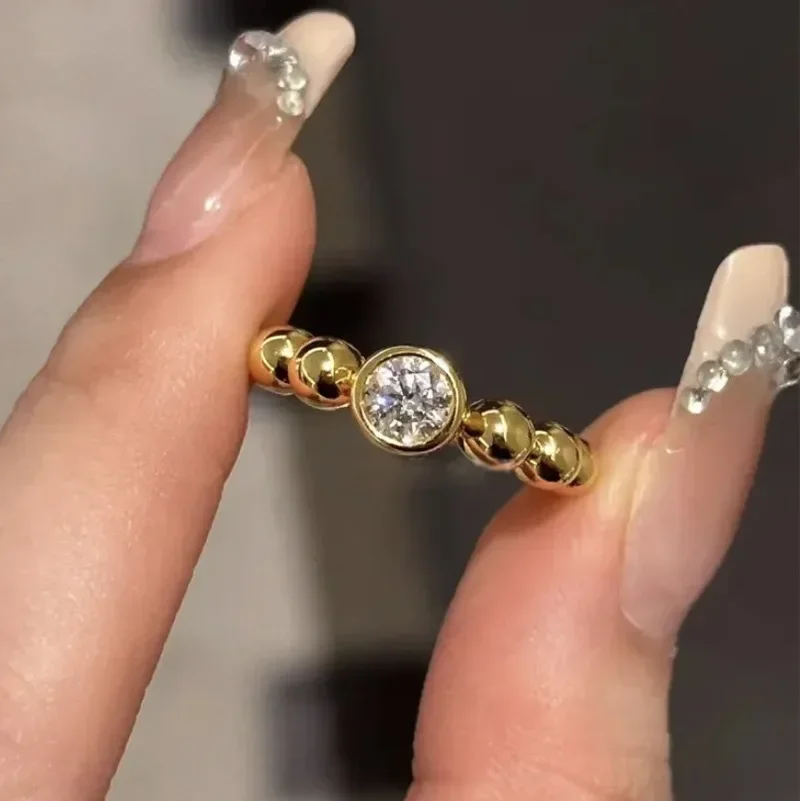 Retro new in Bubble rings for women Light Luxury Simple Crystal Glossy Round Ring Stacked style Opening Party fine Jewelry