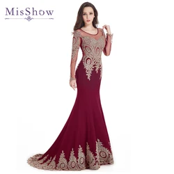 Mermaid Prom Dresses Women Beading Long Sleeve Backless Elegant Lace Applique Formal Evening Party Gown For Bride Robe De Soirée