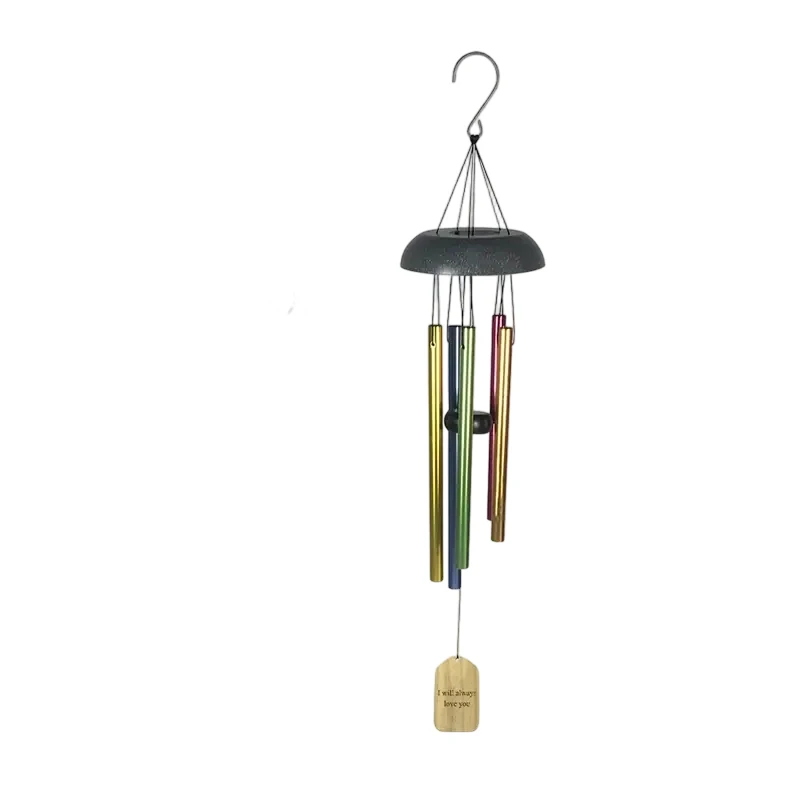 48cm Colorful Aluminum Wind Chimes Floral Pattern Wooden Plaque Engraved 'I Will Always Love You' Message New Year Outdoor