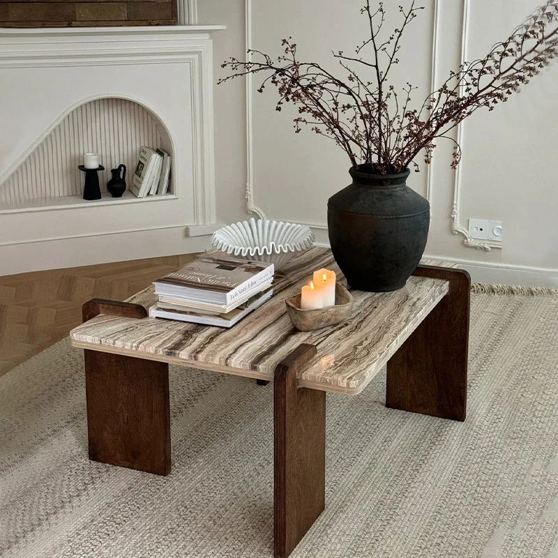 

French retro marble coffee table small apartment living room simple sofa side few square small tea table wabi **** wind table