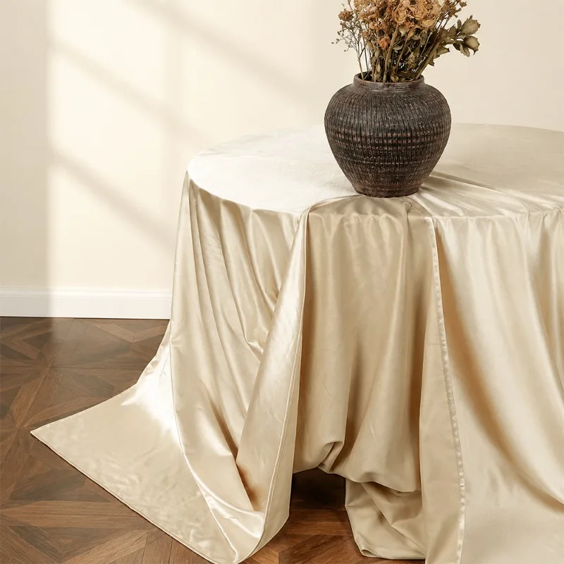 Solid Satin Damask Rectangle Tablecloth Silky Table Cover for Wedding Banquet Hotel Party Dessert Table Photo Background Decor