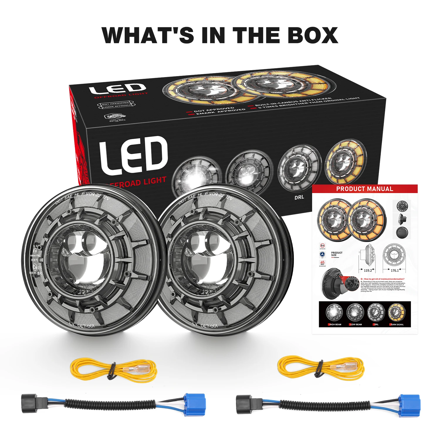 

2x For Jeep Wrangler JK Off-road Lada Niva Car 7 Inch Round Led Headlight H4 DRL 12v 24v Dot Emark Headlamp With Halo Angel Eyes