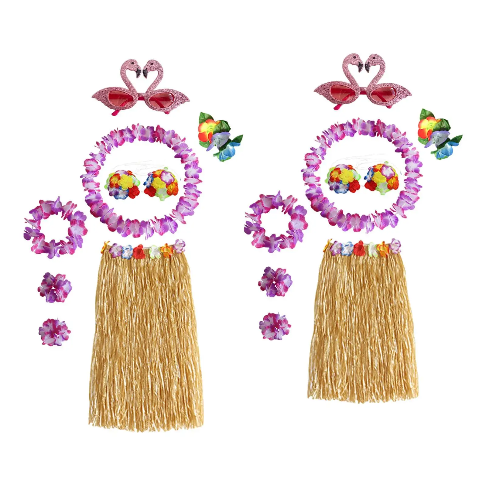 Hawaiian Dancer Costume Set with Grass Skirt for Festival Fancy Dress Beach