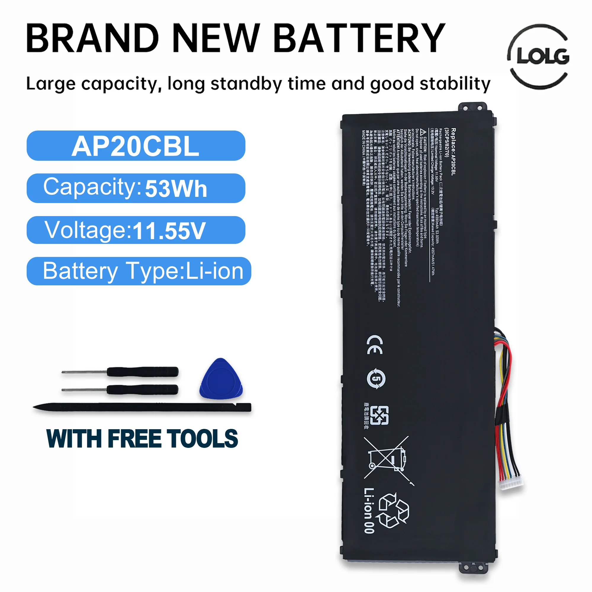 LOLG AP20CBL Laptop Battery For Acer Chromebook 315 CB315-4H,511 C734,CB514,CB315,C815 Swift SF314,R5-5500U,Aspire 5 A515-5