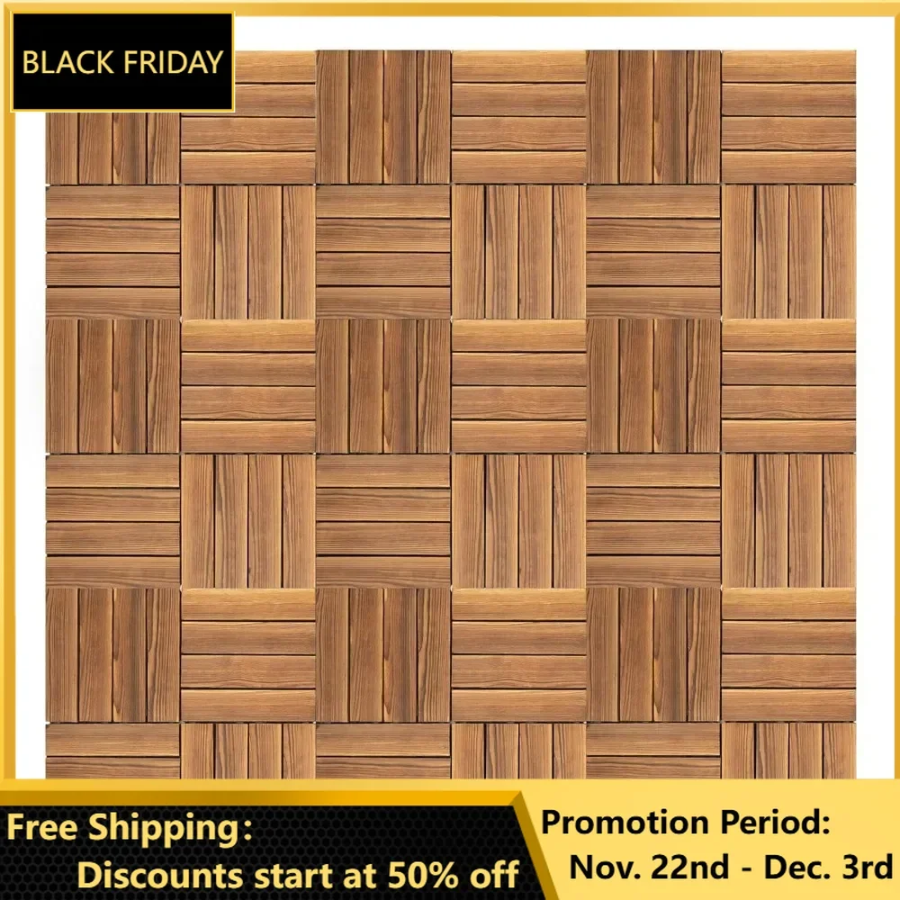 36PCS Deck Tiles, Hardwood Interlocking Deck Tiles, Indoor Outdoor Camphor Wood Flooring Tiles, Floor Decking Tile, Floor Boards