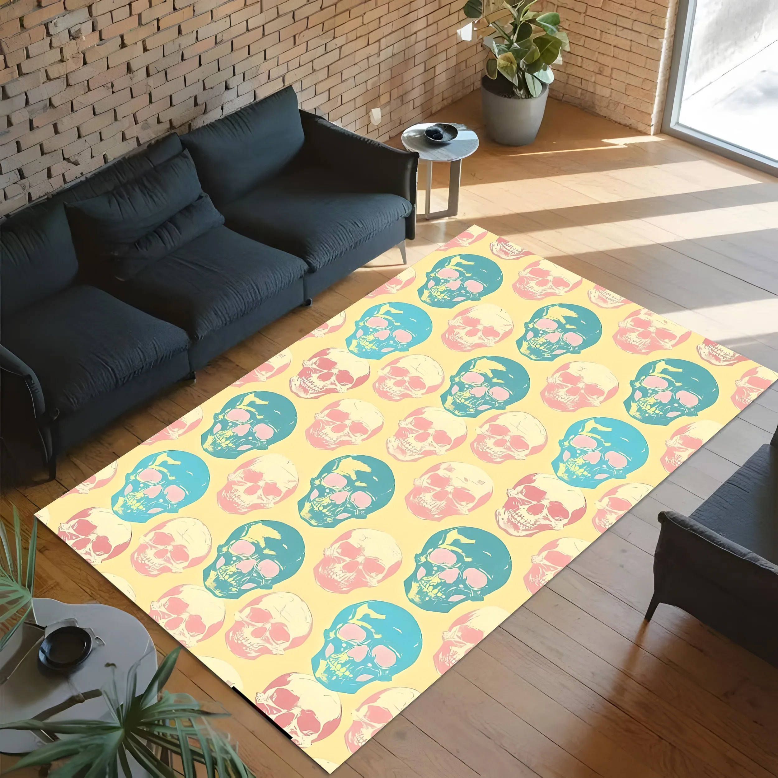 2D Large Area Rug 2D Macaron Color Block Skull All over Print Rug |   Sweet and Cool Trendy Style, for Bedrooms and Gaming Rooms.