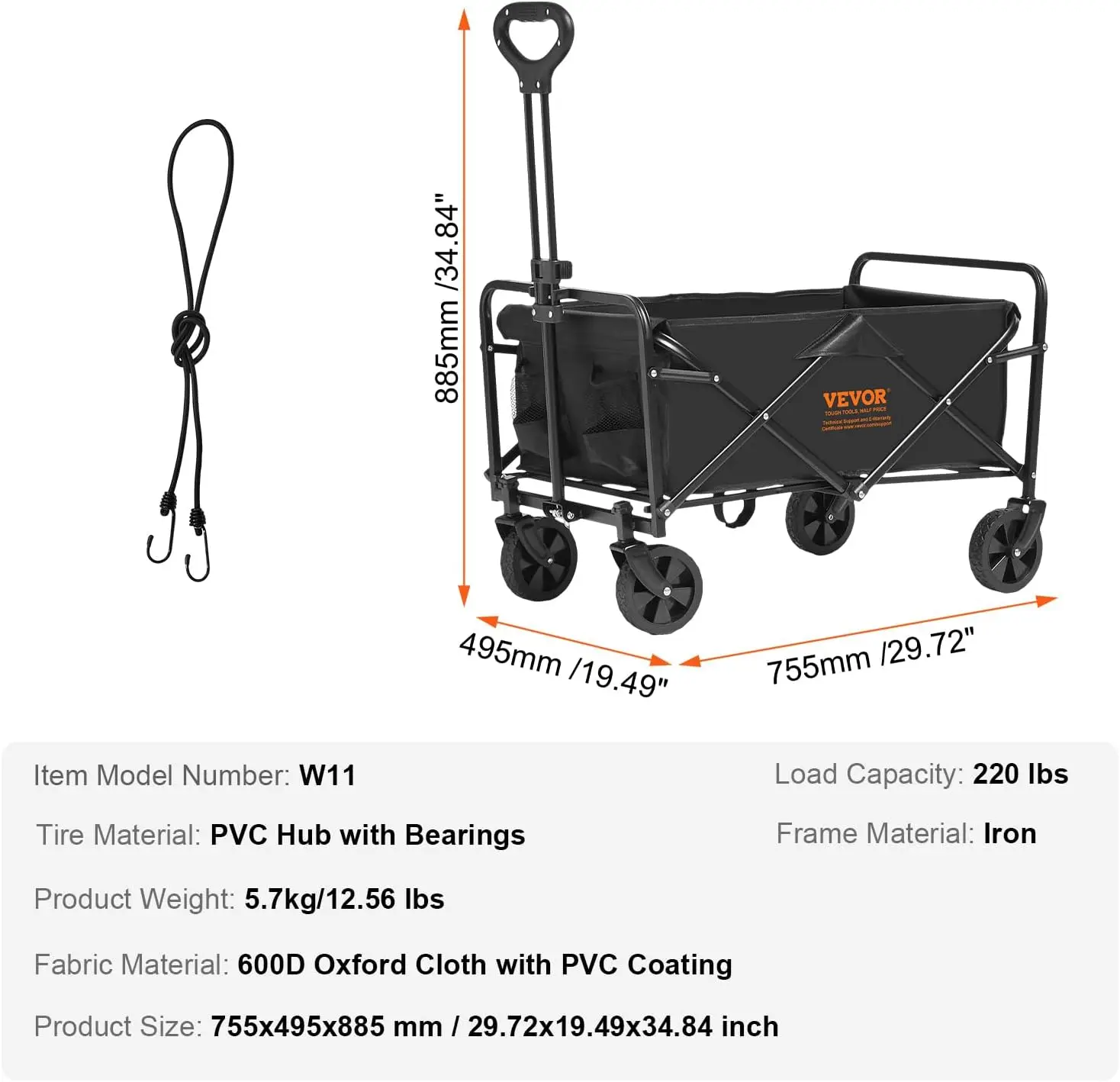 Collapsible Folding Wagon Cart, 220lbs Heavy Duty Wagons Carts Foldable with Wheels, Outdoor Portable Garden Cart Utility Wagon