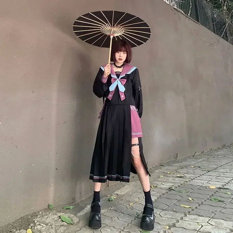 2026 new Japanese Sailor Suit Original Contrasting Color Navy Collar Short Long Sleeved Top Irregular Pleated Skirt Jk Uniform