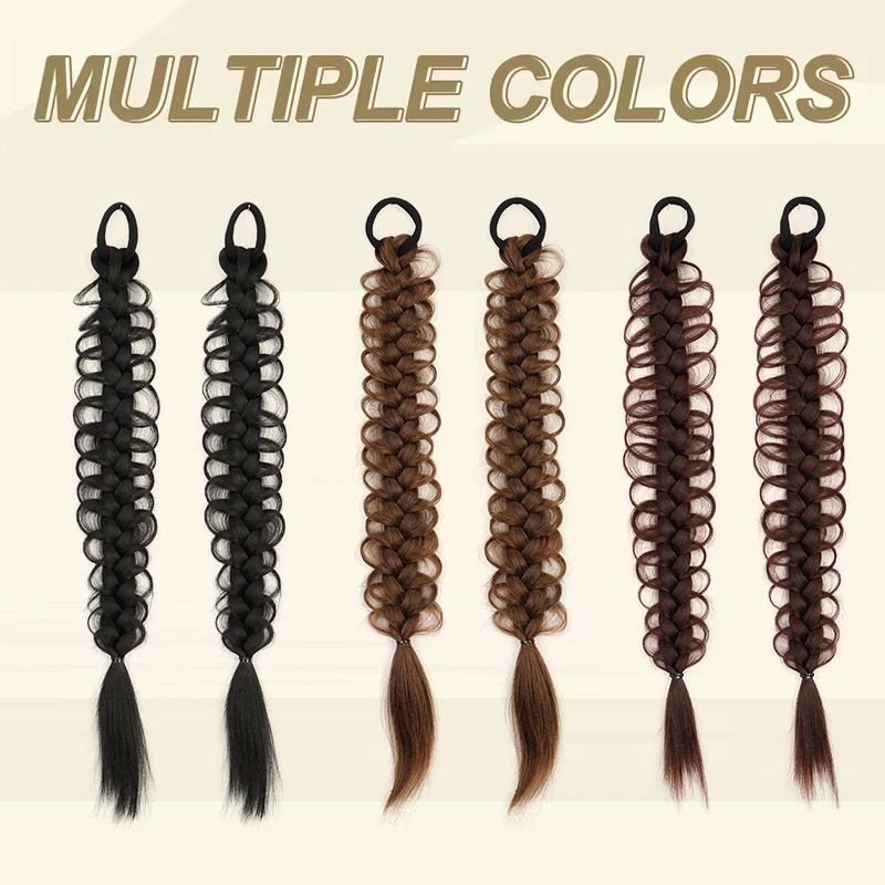 18Inch Synthetic Double Fishbone Braid Ponytail Hair Extension Elastic Band Hairpiece for Women Daily Party Cosplay Hairstyle