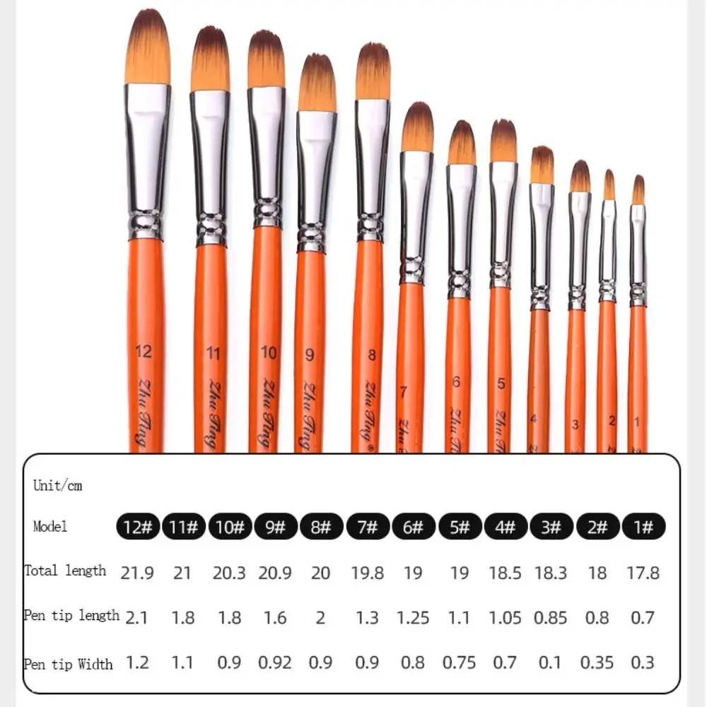 12pcs/set Multifunctional Painting Brush Set Nylon Professional Watercolor Drawing Brushes Orange Wooden Handle