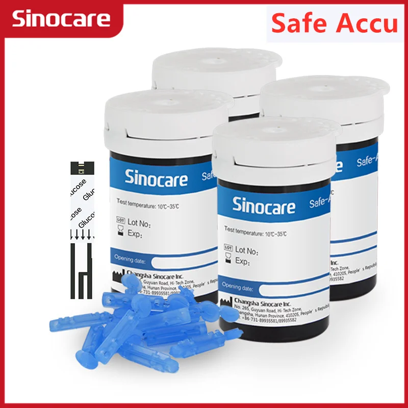 200/100/50PCS for Safe-Accu Sinocare Blood Glucose Test Strips and Lancets for Diabetes Tester