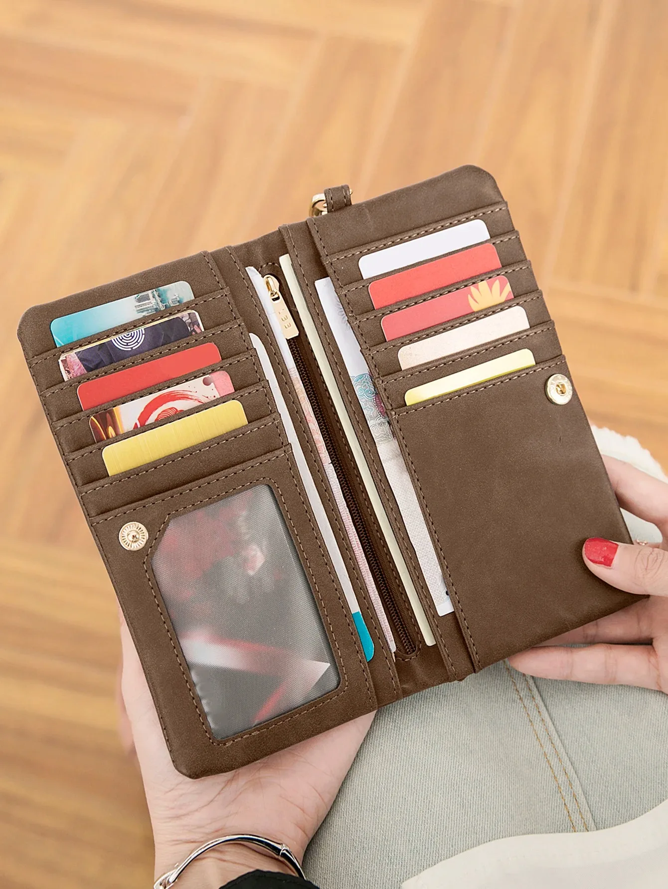 Retro Women's Long Wallet Large Capacity Double Fold Multi Card Slot Wallet Fashion Multi-functional Double Zipper Handbag