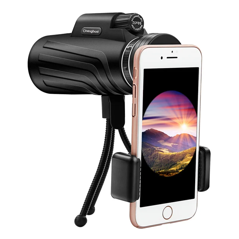 

New 50 X 52 Zoom Monocular Telescope Scope for Smartphone Camera Camping Hiking Fishing with Compass Phone Clip Tripod Gift