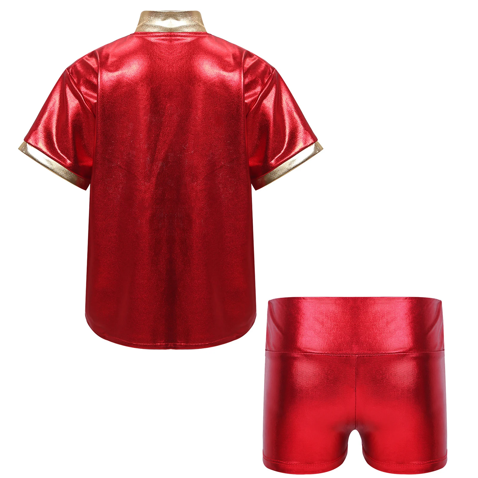 Kids Girls Boys Traditional Chinese Kung Fu Martial Arts Sets Children Wushu Costume Dragon Printed Metallic Tops with Shorts