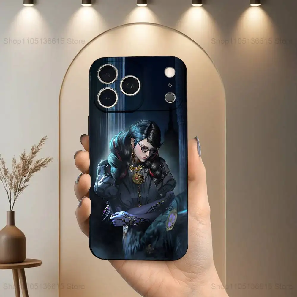 Gioco B-BAYONETTA-ES Custodia fantastica per iPhone 17,16,15,14,13,12,11 Air,Plus,Pro Max, XS,X,XR,SE,Mini,8,7, Cover morbida in silicone nero