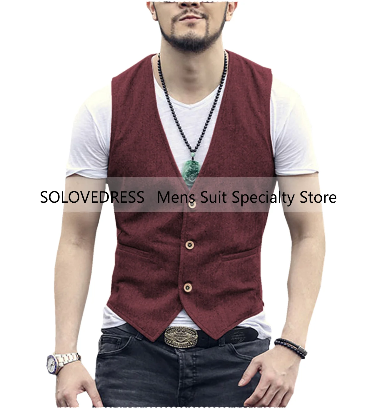 Men's Vest Single Breasted Slim Fit Vintage Tweed Wool Waistcoat Herringbone for Wedding Groomsmen gilet