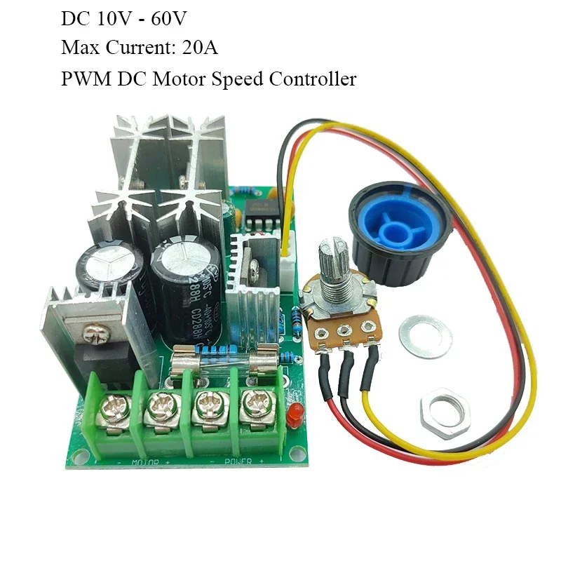 20A DC 10V 12V 36V 48V 60V DC Motor Speed Regulator High Power Drive Module PWM Motor Speed Controller 20A Current Regulator